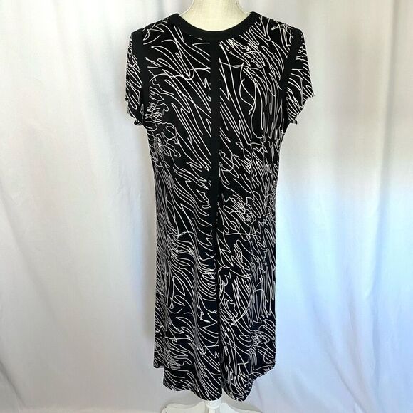 Vintage Designer Chetta B Black & White Dress Knee Length Mini Short Sleeve - Picture 1 of 10